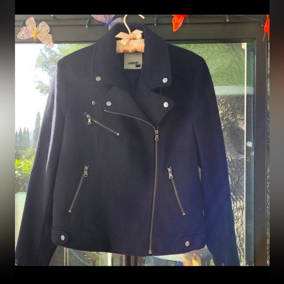 Levi's Navy Zippered Jacket Moto “Dressy” Biker Style (almost Black) NWT - Picture 1 of 13